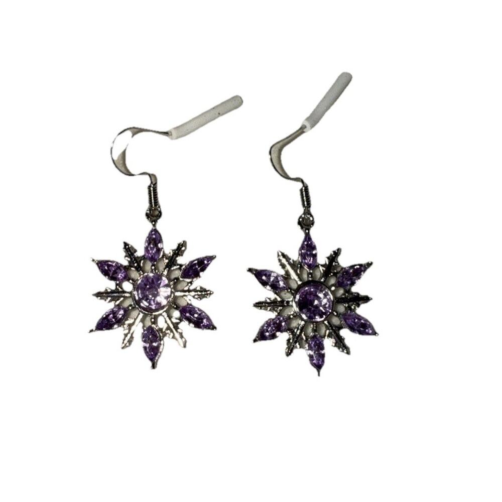 NWT Fashion Christmas Purple Rhinestone Snowflake Dangle Earrings